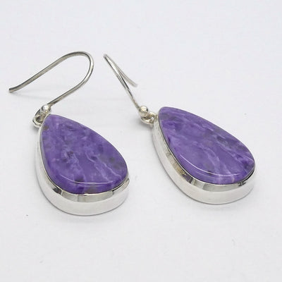 Charoite Earrings | Purple Teardrops | 925 Sterling silver | Awaken Spiritual Powers | Courage on the Path | Genuine Gemstones at Crystal Heart Melbourne 1986