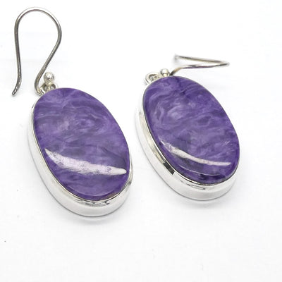 Charoite Earrings | Large Purple Ovals | 925 Sterling silver | Awaken Spiritual Powers | Courage on the Path | Genuine Gemstones at Crystal Heart Melbourne 1986
