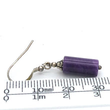 Load image into Gallery viewer, Charoite Earrings | 925 Sterling silver | Small Cylinder Beads | Awaken Spiritual Powers | Courage on the Path | Genuine Gemstones Crystal Heart Melbourne 1986