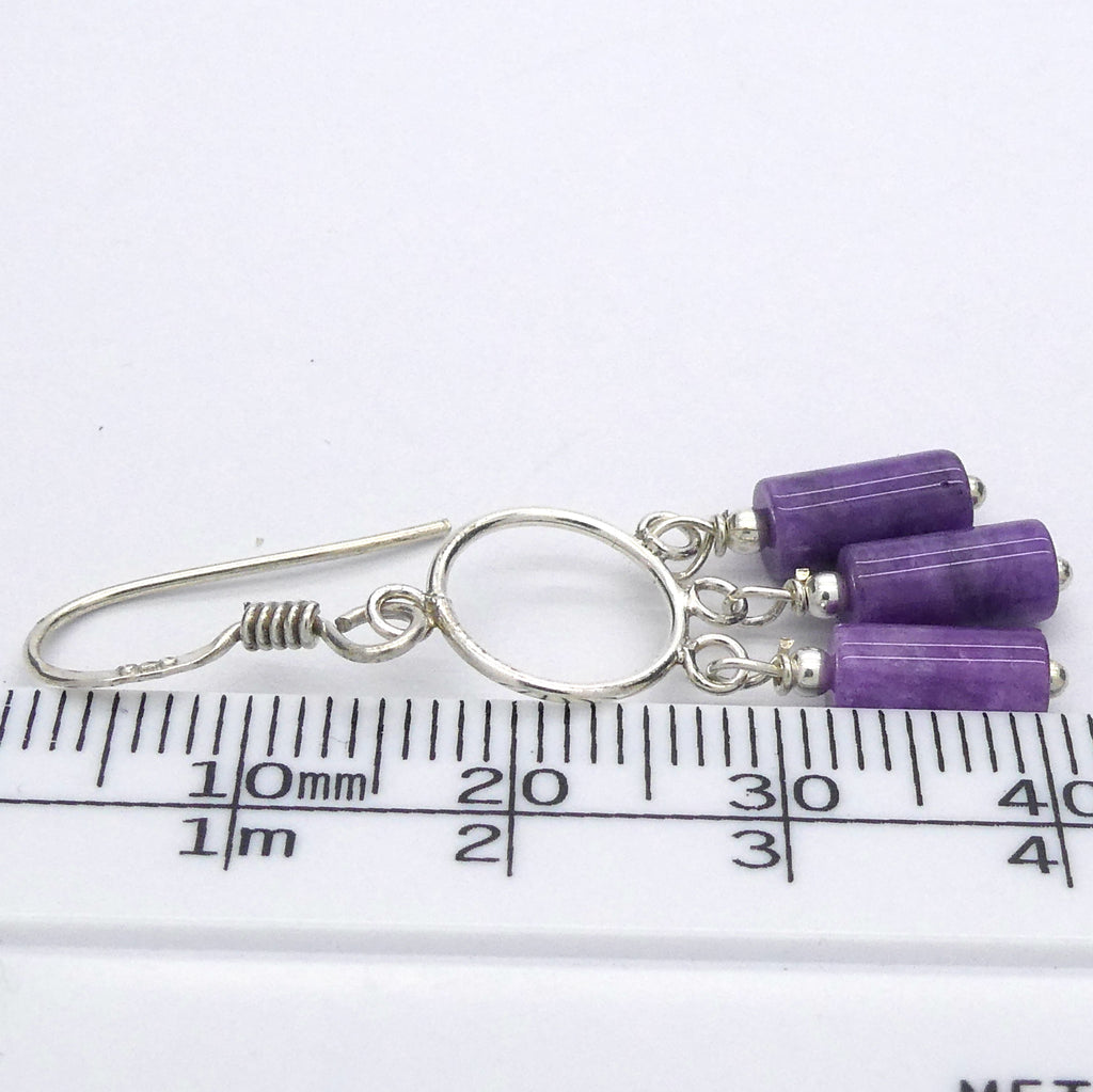 Charoite Earrings | 925 Sterling silver | Small Cylinder Beads | Awaken Spiritual Powers | Courage on the Path | Genuine Gemstones Crystal Heart Melbourne 1986