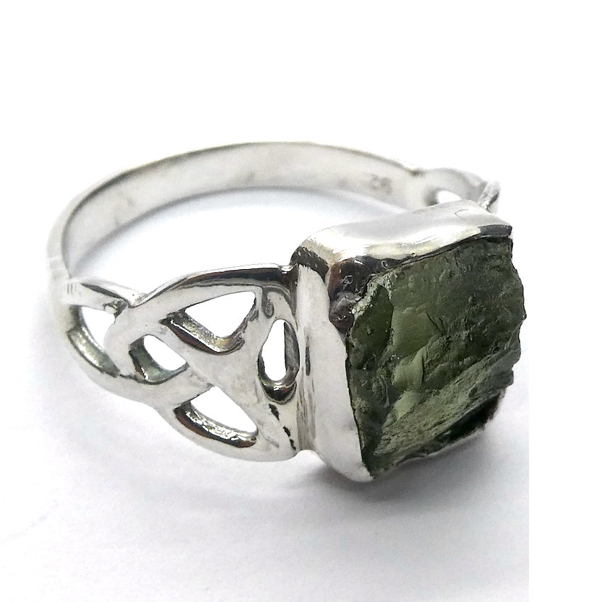 Moldavite Ring | Genuine Raw Nugget | 925 Sterling Silver | Celtic | US Size 7.75 | Aus Size P | Intense Heart Transformation | Crystal Heart Melbourne est 1986