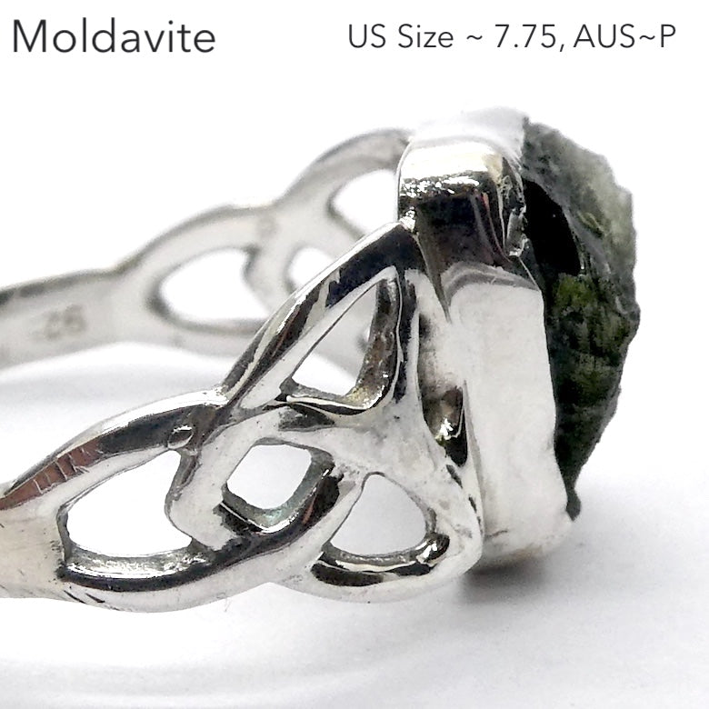 Moldavite Ring | Genuine Raw Nugget | 925 Sterling Silver | Celtic | US Size 7.75 | Aus Size P | Intense Heart Transformation | Crystal Heart Melbourne est 1986