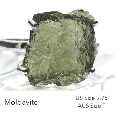 Moldavite Ring | Genuine Raw Nugget | 925 Sterling Silver | Celtic | US Size 9.75 | Aus Size T | Intense Heart Transformation | Crystal Heart Melbourne est 1986