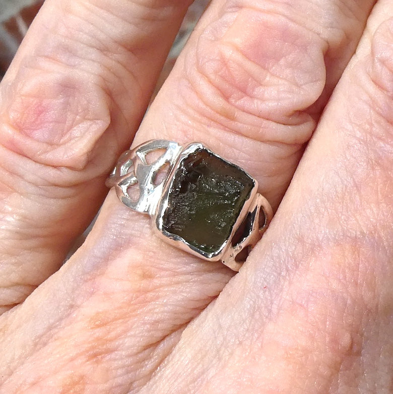 Moldavite Ring | Genuine Raw Nugget | 925 Sterling Silver | Celtic | US Size 7.75 | Aus Size P | Intense Heart Transformation | Crystal Heart Melbourne est 1986