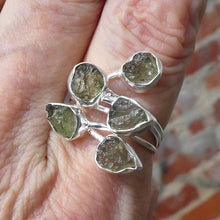 Load image into Gallery viewer, Moldavite Ring | 5 Genuine Raw Nuggets | 925 Sterling Silver | US Size 9 | Aus Size R1/2 | Intense Heart Transformation | Crystal Heart Melbourne est 1986