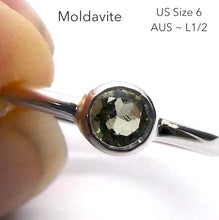 Load image into Gallery viewer, Moldavite Ring | Dainty Faceted round | Genuine | 925 Sterling Silver | US Size 6 | Aus Size L1/2 | Intense Heart Transformation | Crystal Heart Melbourne est 1986