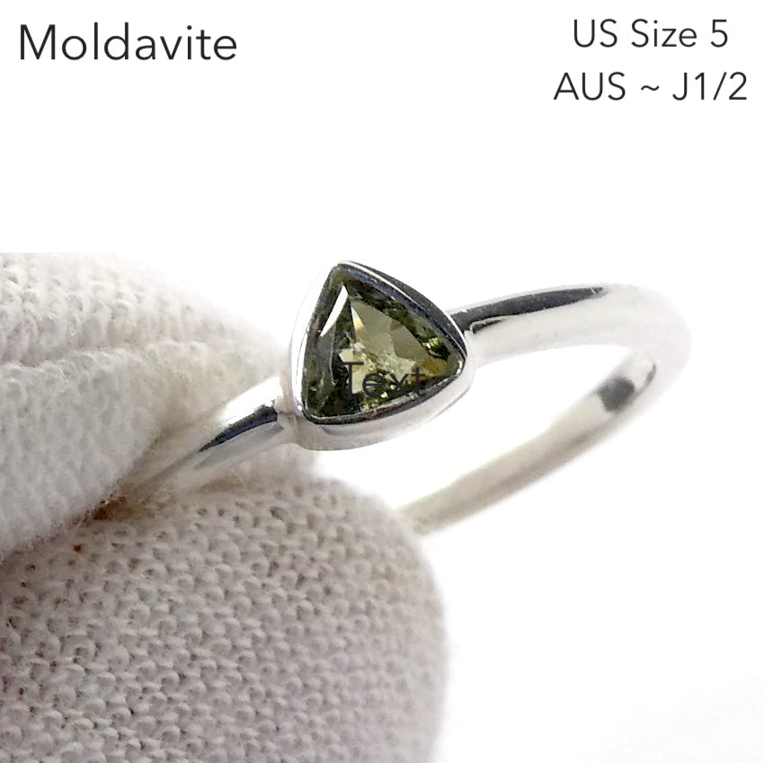 Moldavite Ring | Dainty Faceted Stone | Genuine | 925 Sterling Silver | US Size 5 | Aus Size J1/2 | Intense Heart Transformation | Crystal Heart Melbourne est 1986