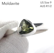 Load image into Gallery viewer, Moldavite Ring | Dainty Faceted Stone | Genuine | 925 Sterling Silver | US Size 9 | Aus Size R1/2 | Intense Heart Transformation | Crystal Heart Melbourne est 1986