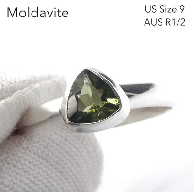 Moldavite Ring | Dainty Faceted Stone | Genuine | 925 Sterling Silver | US Size 9 | Aus Size R1/2 | Intense Heart Transformation | Crystal Heart Melbourne est 1986