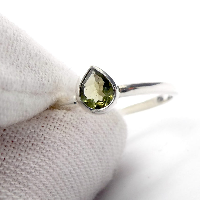 Moldavite Ring | Dainty Faceted Teardrop | Genuine | 925 Sterling Silver | US Size 7 | Aus Size N1/2 | Intense Heart Transformation | Crystal Heart Melbourne est 1986