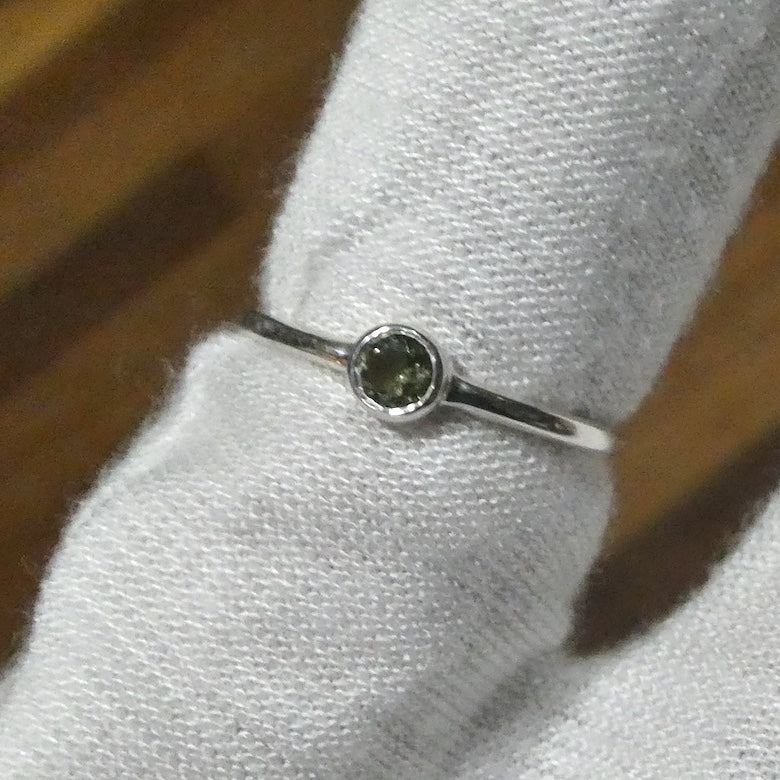 Moldavite Ring | Dainty Faceted round | Genuine | 925 Sterling Silver | US Size 6 | Aus Size L1/2 | Intense Heart Transformation | Crystal Heart Melbourne est 1986