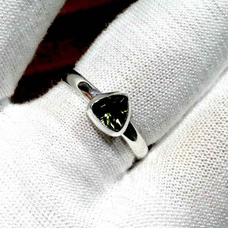 Moldavite Ring | Dainty Faceted Stone | Genuine | 925 Sterling Silver | US Size 9 | Aus Size R1/2 | Intense Heart Transformation | Crystal Heart Melbourne est 1986