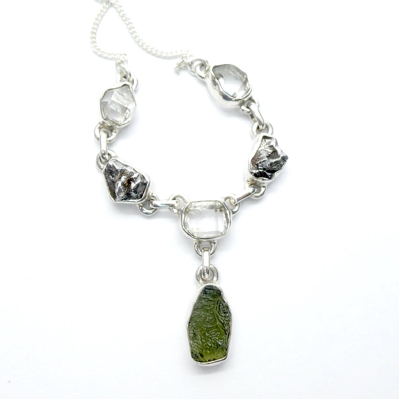 Moldavite Necklace with Meteorite & Herkimer | 925 Sterling Silver | Universal Connection & Grounding | Genuine Gems from Crystal Heart Australia 1986