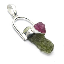 Load image into Gallery viewer, Moldavite Pendant | Genuine Raw Nugget with Raw Rubellite | 925 Sterling Silver | Intense Heart Transformation | Crystal Heart Melbourne est 1986