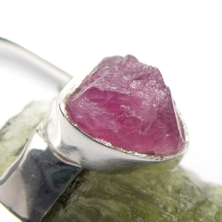 Moldavite Pendant | Genuine Raw Nugget with Raw Rubellite | 925 Sterling Silver | Intense Heart Transformation | Crystal Heart Melbourne est 1986
