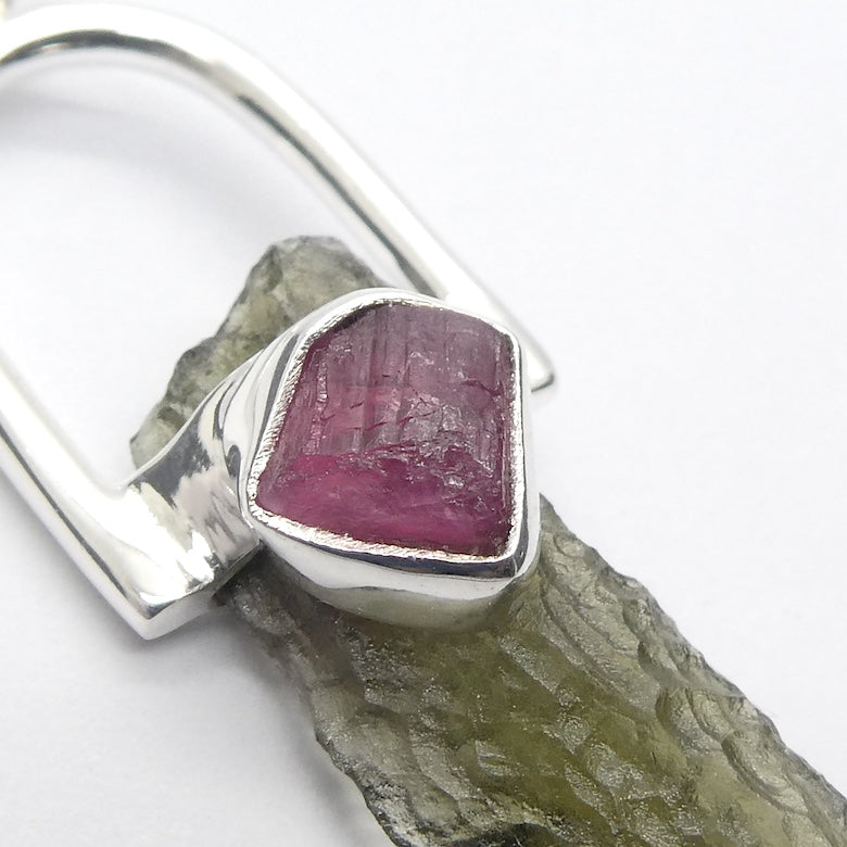 Moldavite Pendant | Genuine Raw Nugget with Raw Rubellite | 925 Sterling Silver | Intense Heart Transformation | Crystal Heart Melbourne est 1986