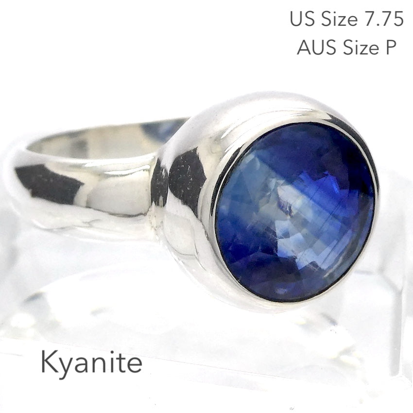 Sapphire Blue Kyanite Ring |  Faceted Round | 925 Silver | US Size 7.75 | AUS Size P | Deflect Negativity | Spirit Journey | Crystal Heart Melbourne est 1986