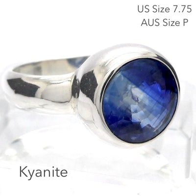 Sapphire Blue Kyanite Ring |  Faceted Round | 925 Silver | US Size 7.75 | AUS Size P | Deflect Negativity | Spirit Journey | Crystal Heart Melbourne est 1986