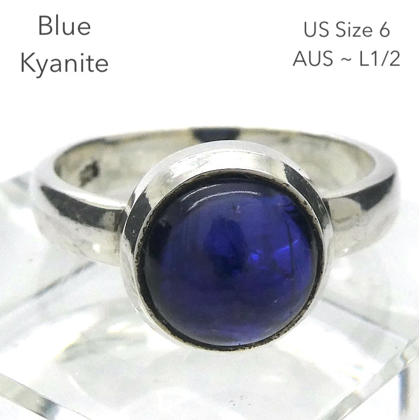 Sapphire Blue Kyanite Ring |Roundl Cab | 925 Silver | US Size 6 | AUS Size L1/2 | Deflect Negativity | Spirit Journey | Crystal Heart Melbourne est 1986