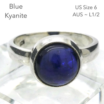 Sapphire Blue Kyanite Ring |Roundl Cab | 925 Silver | US Size 6 | AUS Size L1/2 | Deflect Negativity | Spirit Journey | Crystal Heart Melbourne est 1986