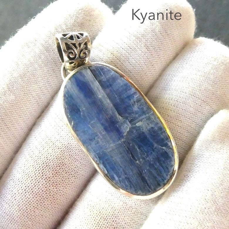 Blue Kyanite Pendant | Sterling Silver | Raw Unpolished Oval | Protective for EMFs & Negativity | Spiritual Vision & Journeys |  Crystal Heart Melbourne 1986