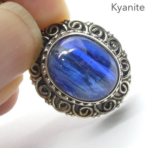 Blue Kyanite | AA Sapphire Blue Oval | Ornate 925 Sterling Silver | Focus | EMF Protection | No Negativity | Spiritual Vision | Crystal Heart  Australia 1986