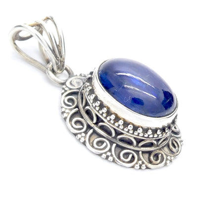 Blue Kyanite | AA Sapphire Blue Oval | Ornate 925 Sterling Silver | Focus | EMF Protection | No Negativity | Spiritual Vision | Crystal Heart  Australia 1986