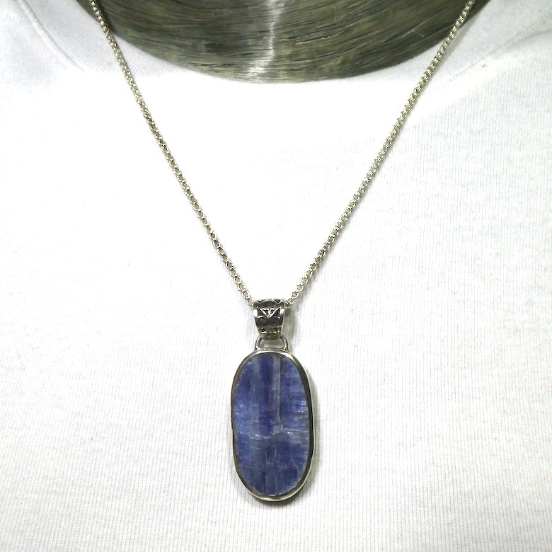 Blue Kyanite Pendant, Raw Oval, 925 Sterling Silver r2