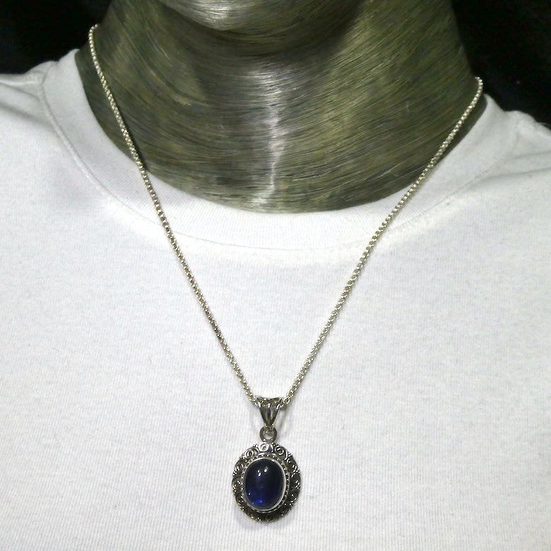 Blue Kyanite | AA Sapphire Blue Oval | Ornate 925 Sterling Silver | Focus | EMF Protection | No Negativity | Spiritual Vision | Crystal Heart  Australia 1986