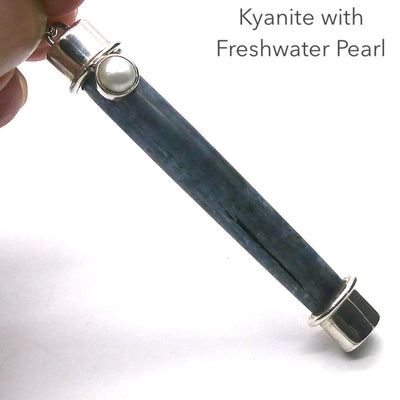 Blue Kyanite Pendant with Freshwater Pearl | 925 Sterling Silver | Focus | EMF Protection | No Negativity | Spiritual Vision | Crystal Heart  Australia 1986