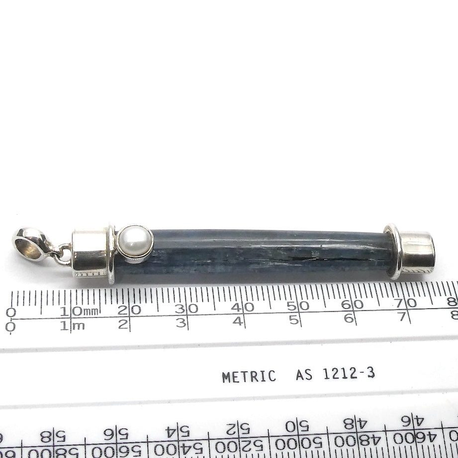 Blue Kyanite Pendant with Freshwater Pearl | 925 Sterling Silver | Focus | EMF Protection | No Negativity | Spiritual Vision | Crystal Heart  Australia 1986