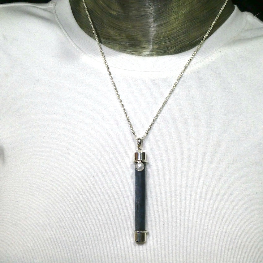 Blue Kyanite Pendant with Freshwater Pearl | 925 Sterling Silver | Focus | EMF Protection | No Negativity | Spiritual Vision | Crystal Heart  Australia 1986