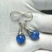 Load image into Gallery viewer, Blue Kyanite Earring  | 10 mm beads | Ornate 925 Silver Cap |  Deflect Negativity, EMF  | Spirit Journey | Manifest Vision | Crystal Heart Melbourne est 1986