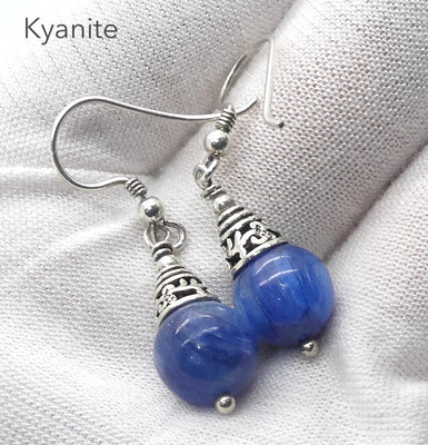 Blue Kyanite Earring  | 10 mm beads | Ornate 925 Silver Cap |  Deflect Negativity, EMF  | Spirit Journey | Manifest Vision | Crystal Heart Melbourne est 1986