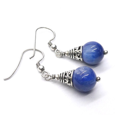 Blue Kyanite Earring  | 10 mm beads | Ornate 925 Silver Cap |  Deflect Negativity, EMF  | Spirit Journey | Manifest Vision | Crystal Heart Melbourne est 1986