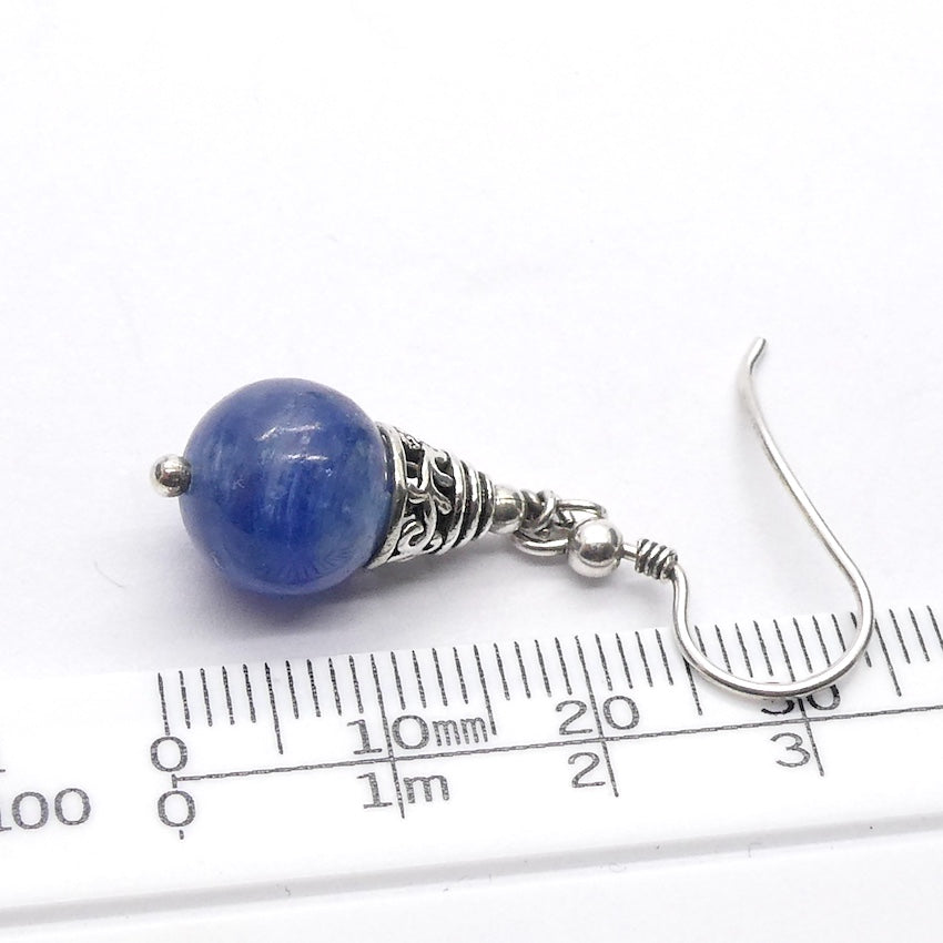 Blue Kyanite Earring  | 10 mm beads | Ornate 925 Silver Cap |  Deflect Negativity, EMF  | Spirit Journey | Manifest Vision | Crystal Heart Melbourne est 1986