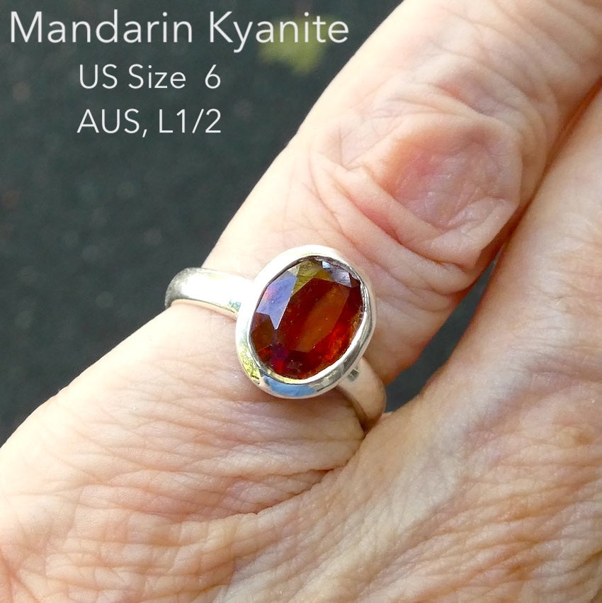 Kyanite Ring | Mandarin Orange Gemstone |  Faceted Oval | 925 Sterling Silver | US Size 6 | AUS Size L1/2 | Stimulating Mental and Physical Energy | Deflect negative energy | Crystal Heart Melbourne est 1986
