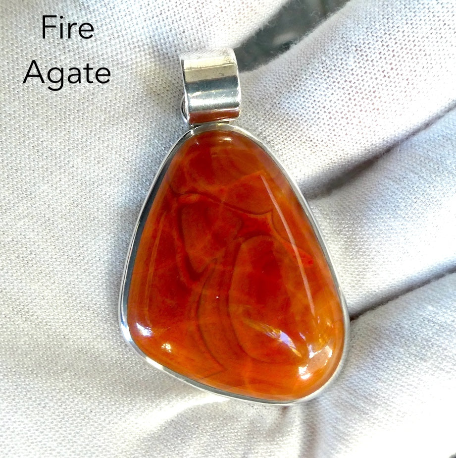 Fire Agate Pendant | Freeform Cabochon | Bezel Set | 925 Sterling Silver | Creativity | return Negative energy to source | Crystal Heart Melbourne est 1986