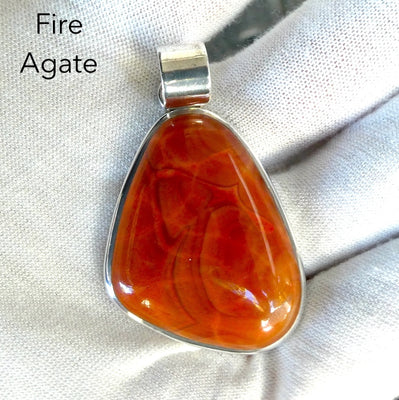 Fire Agate Pendant | Freeform Cabochon | Bezel Set | 925 Sterling Silver | Creativity | return Negative energy to source | Crystal Heart Melbourne est 1986
