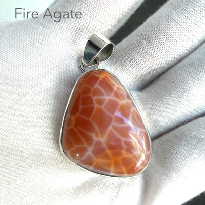 Fire Agate Pendant | Freeform Cabochon | Bezel Set | 925 Sterling Silver | Creativity | return Negative energy to source | Crystal Heart Melbourne est 1986