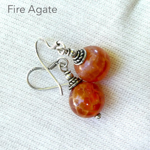 Fire Agate Earrings | 10 mm beads | 925 Sterling Silver | Creativity | return Negative energy to source | Crystal Heart Melbourne est 1986