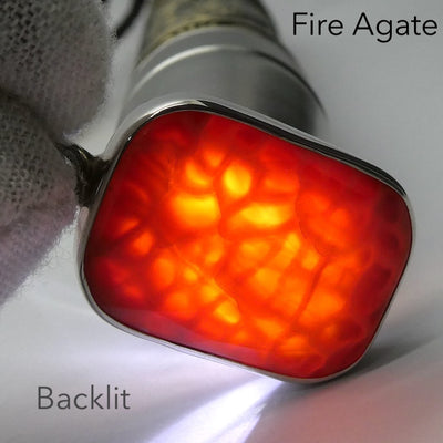 Fire Agate Pendant, Faceted Oblong, 925 Sterling Silver, ka1