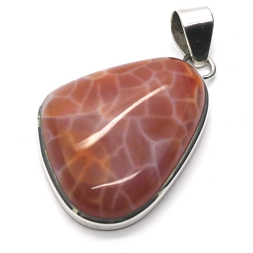 Fire Agate Pendant, Freeform Cabochon, 925 Sterling Silver, ka3