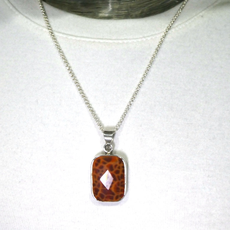 Fire Agate Pendant | Oblong  Cabochon | Bezel Set with open back | 925 Sterling Silver | Genuine Gems from Crystal Heart Melbourne Australia since 1986