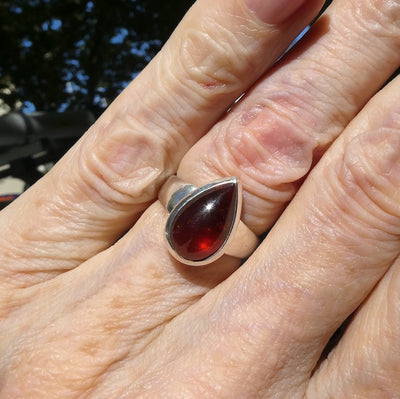 Hessonite Garnet Ring | Teardrop Cab | 925 Silver | US Size 7 | AUS Size N1/2 | Stimulating Centering Creative | Prosperity | Crystal Heart Melbourne est 1986