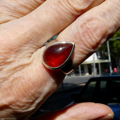 Hessonite Garnet Ring | Teardrop Cab | 925 Silver | US Size 9 | AUS Size R1/2 | Stimulating Centering Creative | Prosperity | Crystal Heart Melbourne est 1986
