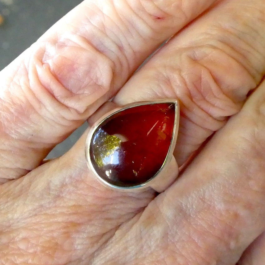 Hessonite Garnet Ring | Teardrop Cab | 925 Silver | US Size 8 | AUS Size P1/2 | Stimulating Centering Creative | Prosperity | Crystal Heart Melbourne est 1986