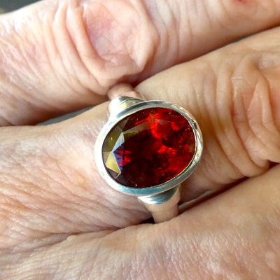 Garnet Ring, Cinnamon Hessonite, Faceted Oval, 925 Silver, p1