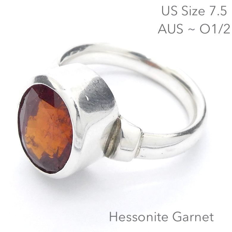 Hessonite Garnet Ring | Teardrop Cab | 925 Silver | US Size 7/5 | AUS Size O1/2 | Stimulating Centering Creative | Prosperity | Crystal Heart Melbourne est 1986