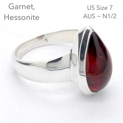 Hessonite Garnet Ring | Teardrop Cab | 925 Silver | US Size 7 | AUS Size N1/2 | Stimulating Centering Creative | Prosperity | Crystal Heart Melbourne est 1986